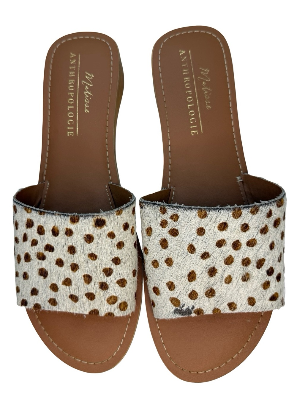 ANTHROPOLOGIE Matisse Havana Calf Hair slides size 10